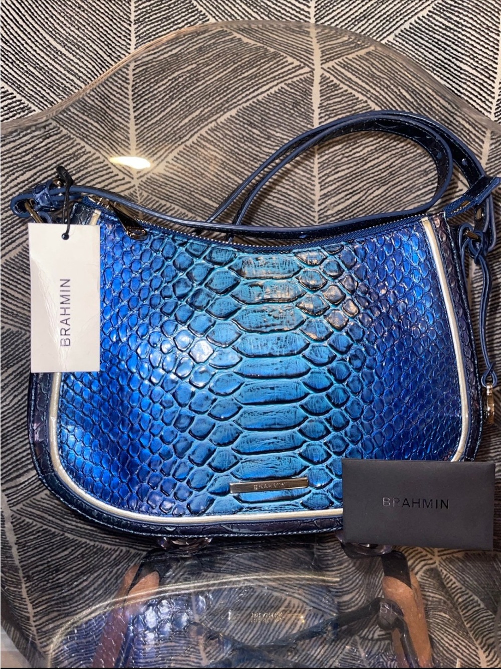Brahmin Metallic Blue Ombre Embossed Crossbody